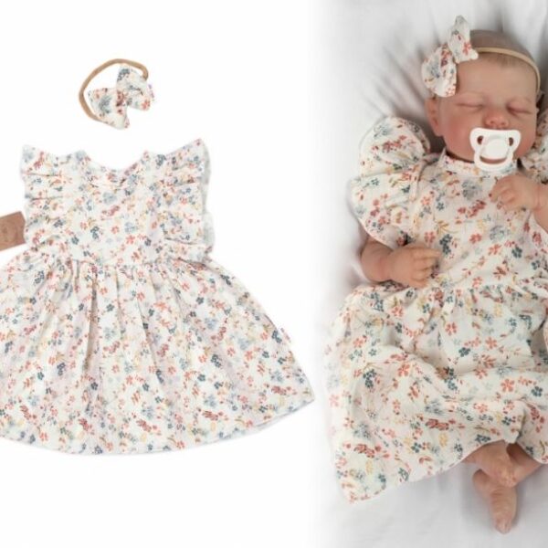 Mušelínové šatôčky + čelenka 2-dielna sada Lúčne kvietky, Baby Nellys, smotanové, veľ. 104